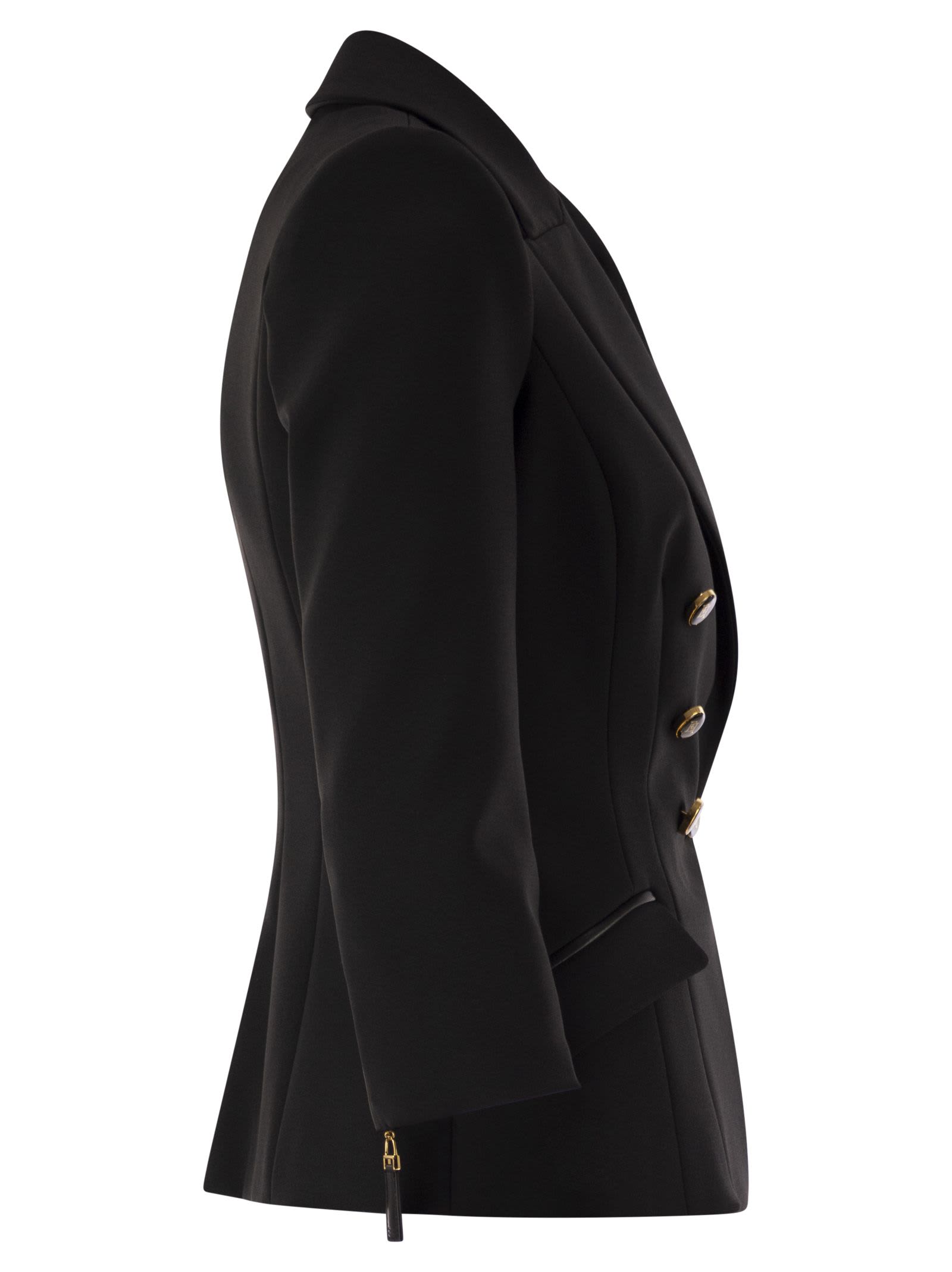 Elisabetta Franchi Fitted Blazer With Logoed Buttons In Black
