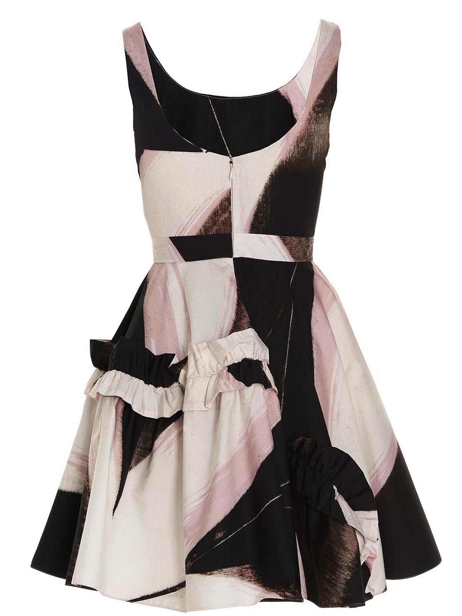 Shop Alexander Mcqueen Flounced Print Dress In Black