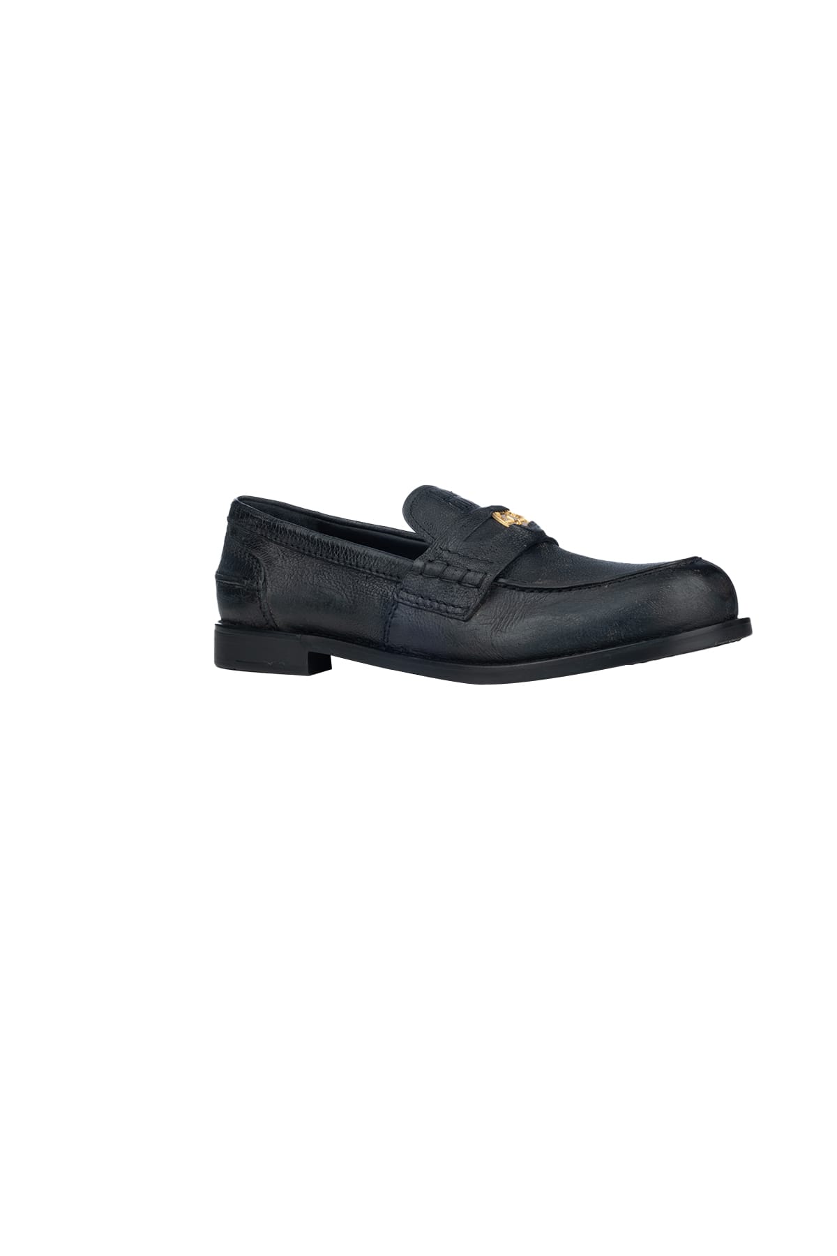 Miu Miu Round Toe Leather Loafers With Rubber Sole In Black