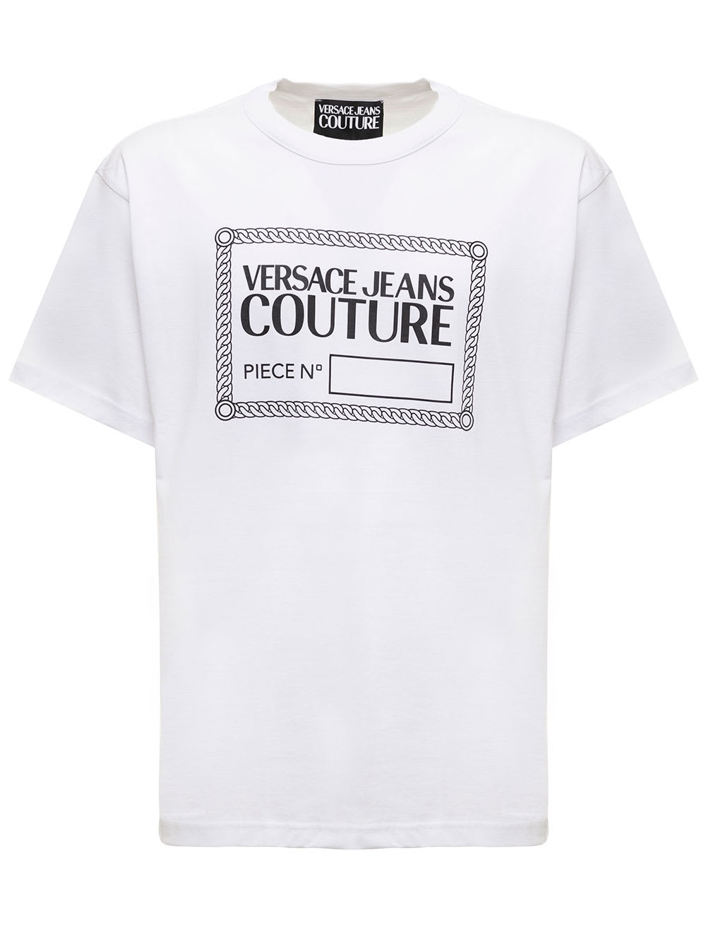 Thick Rub White Cotton T-shirt With Logo Print Versace Jeans Couture Man