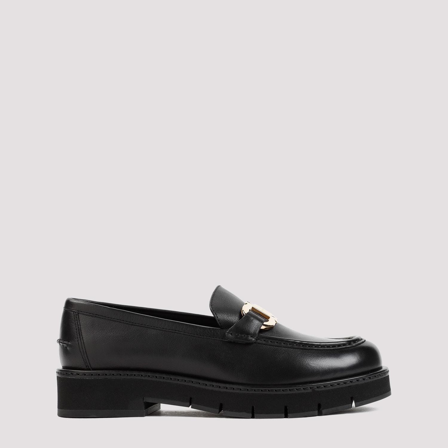 Ferragamo Black Gancini Ornament Loafers In Black