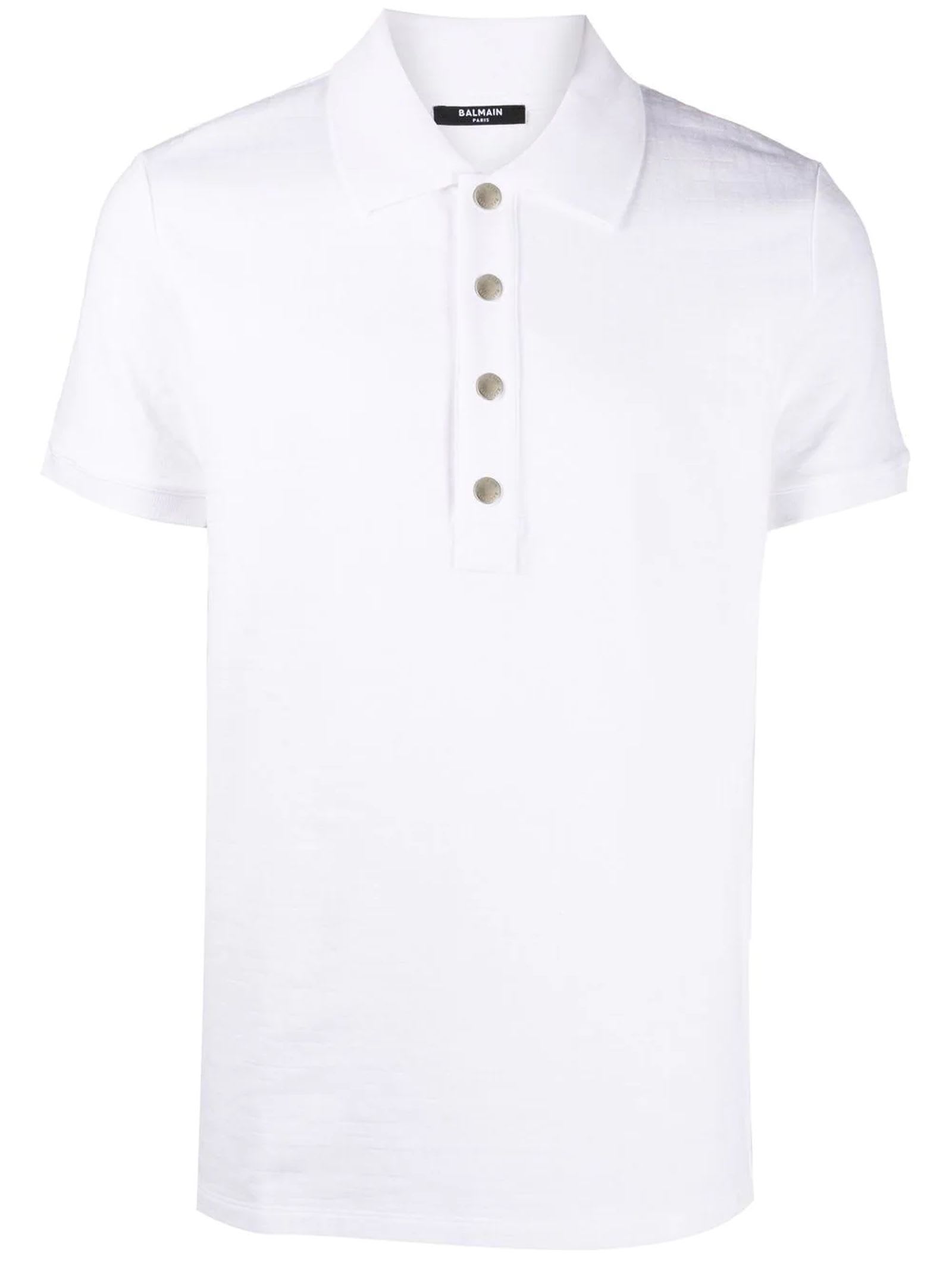 Balmain White Cotton Polo Shirt