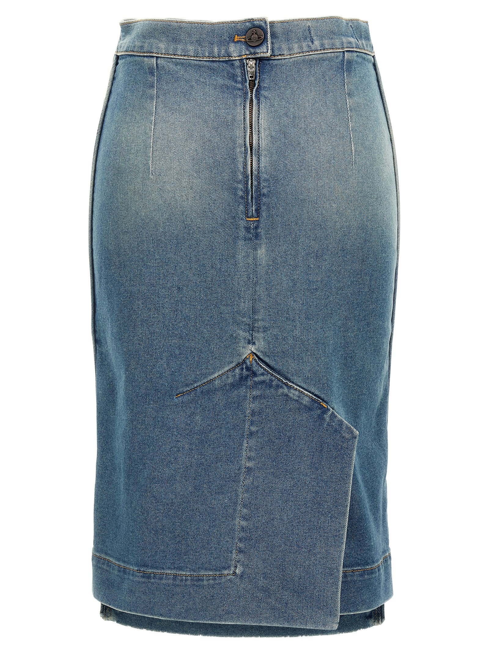 Shop Vivienne Westwood Logo Embroidery Denim Skirt In Light Blue