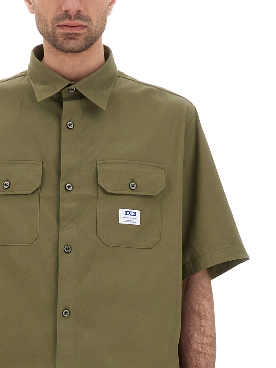 Hugo Boss Loose-fit Shirt In Cotton Twill With Logo Patch In Green