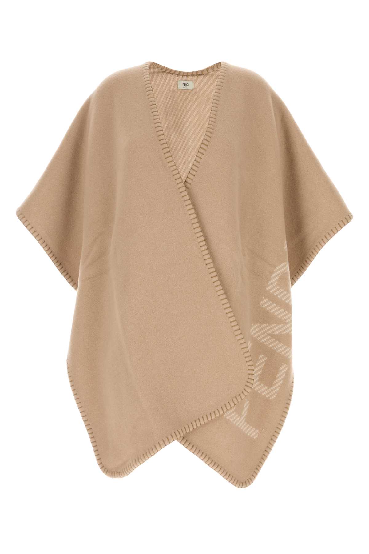 Shop Fendi Antiqued Pink Wool Blend Cape In Beige