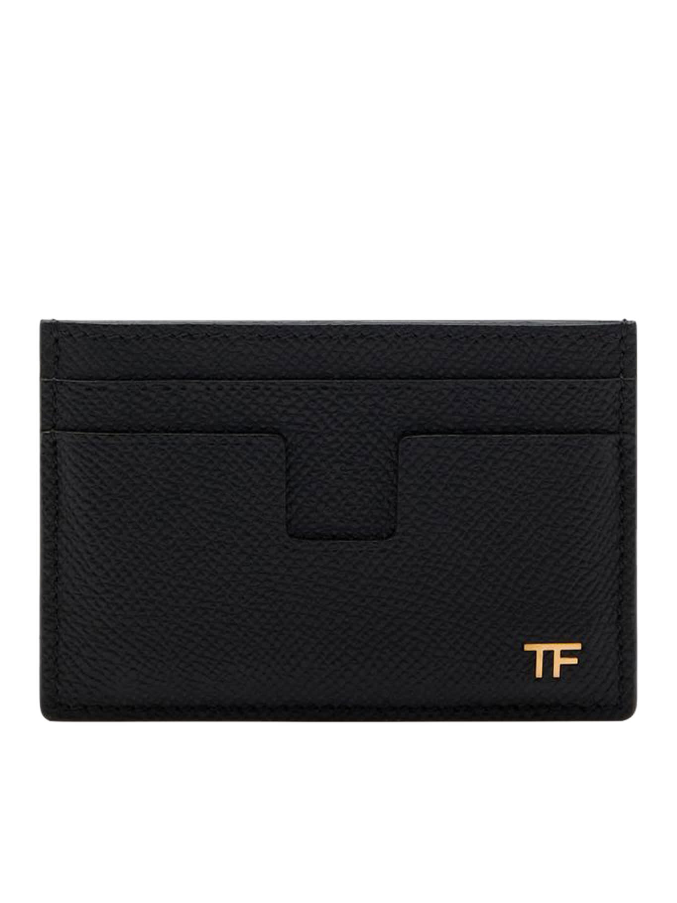 Shop Tom Ford Small Grain Leather T Line Cardholder In Black