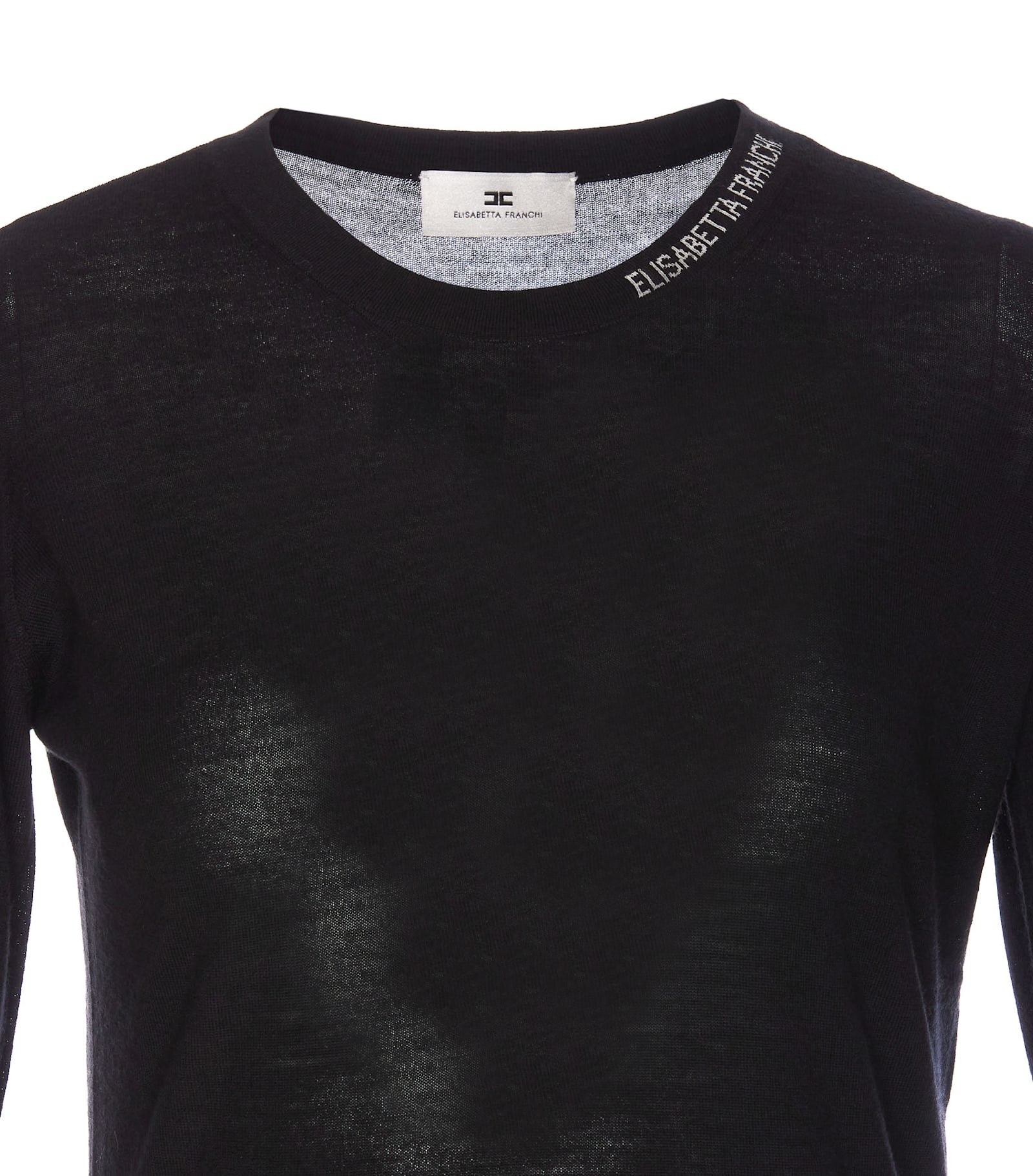 Shop Elisabetta Franchi Contrasting Logo Merino Wool Sweater In Black