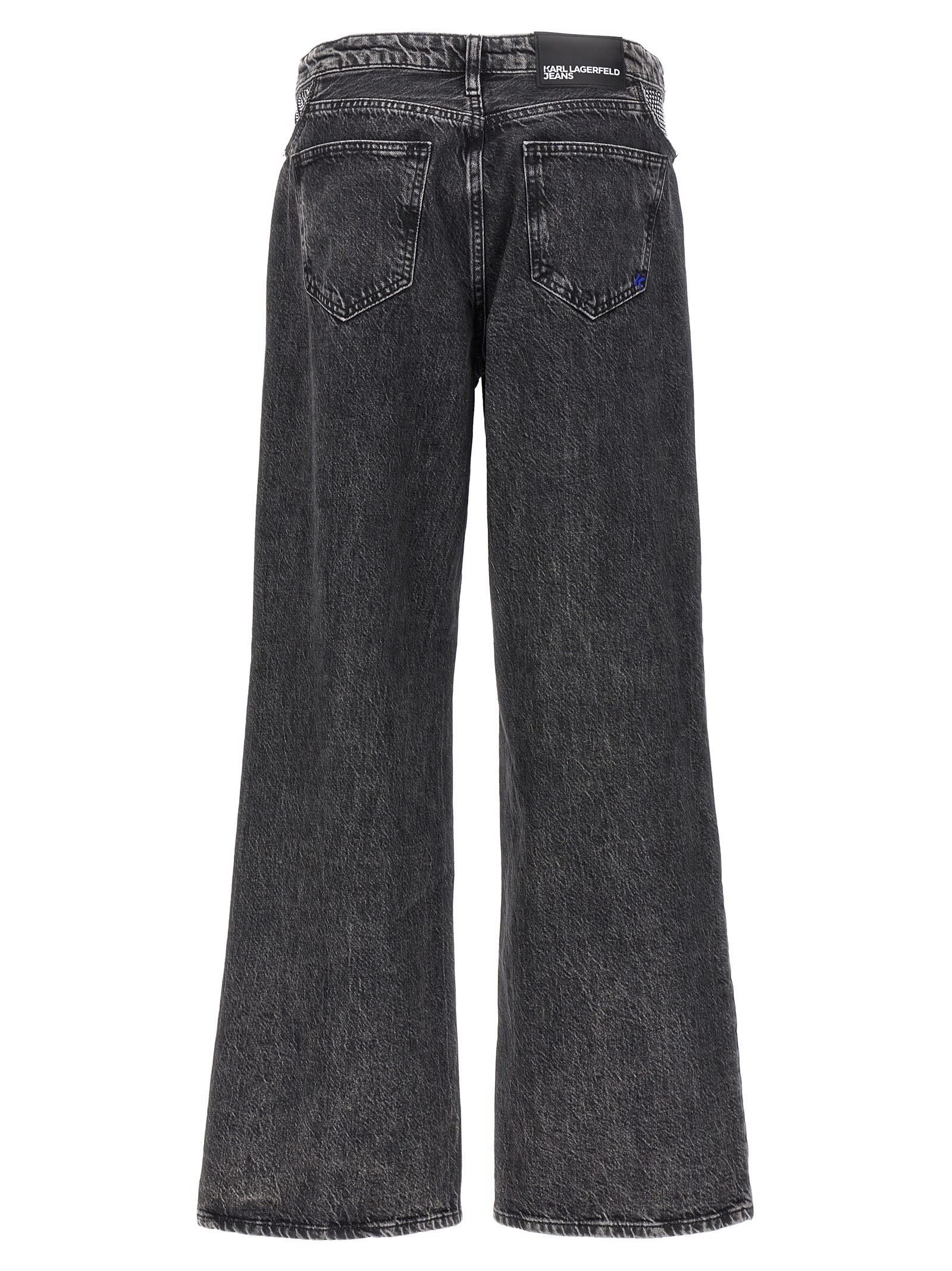 Shop Karl Lagerfeld Rhinestone Detail Jeans In Black