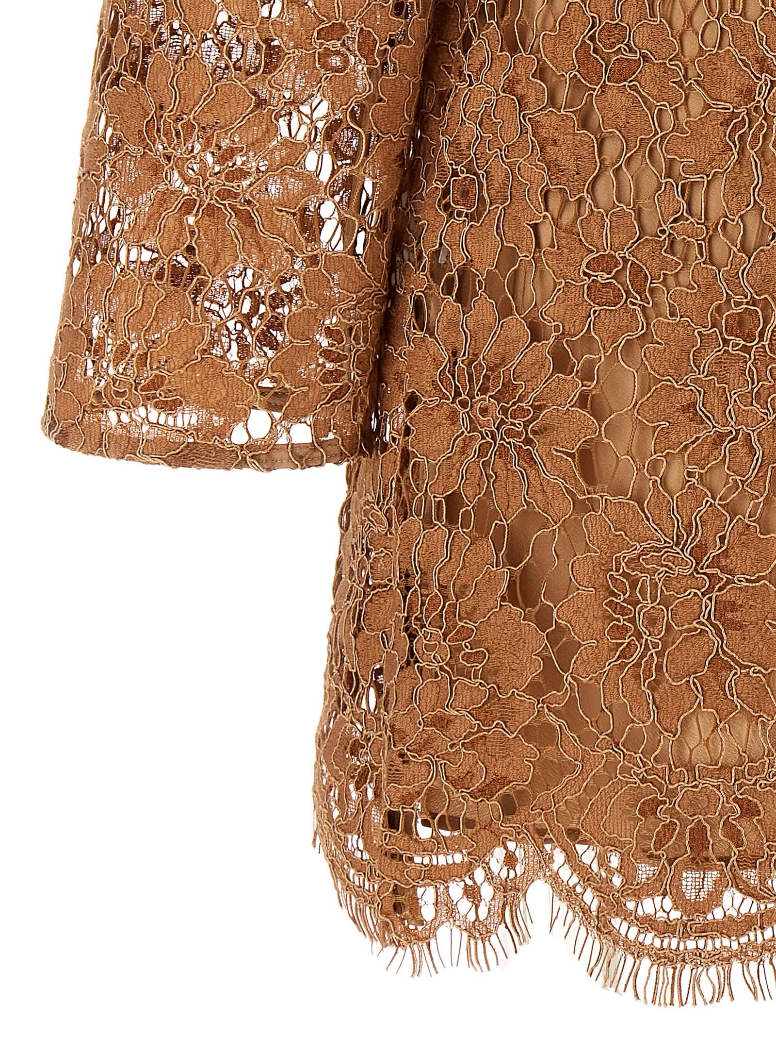 Shop Self-portrait Tan Lace Bow Mini Dress