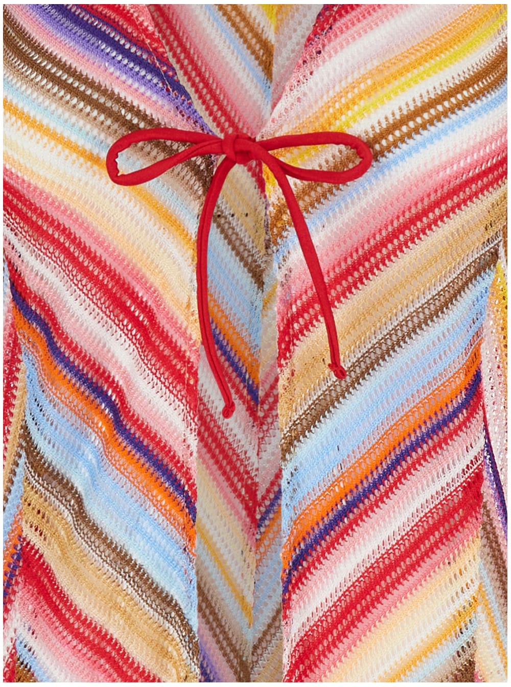 Shop Missoni Multicolor Long Beach Robe With Zigzag Motif In Crochet Woman In Red