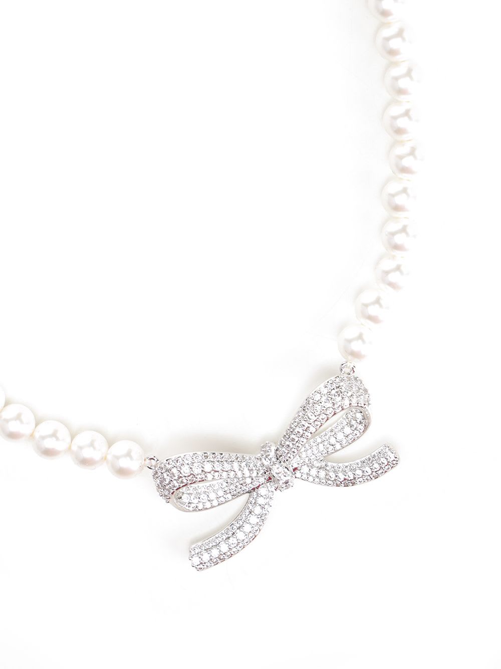 Self-portrait Pearl Bow Necklace Jewelry White In Yellow