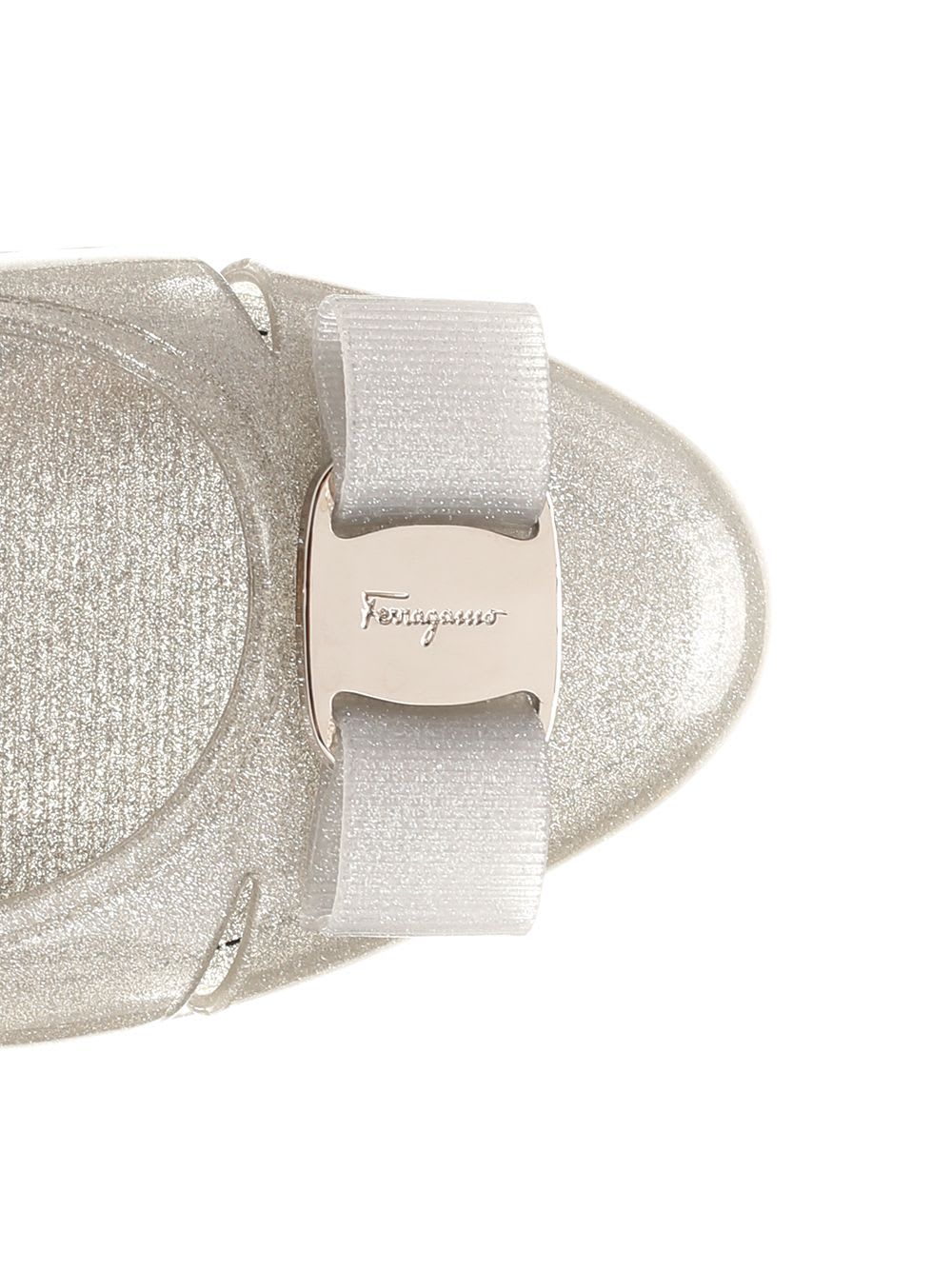 Shop Ferragamo Vara Bow Jelly Ballerina In Silver