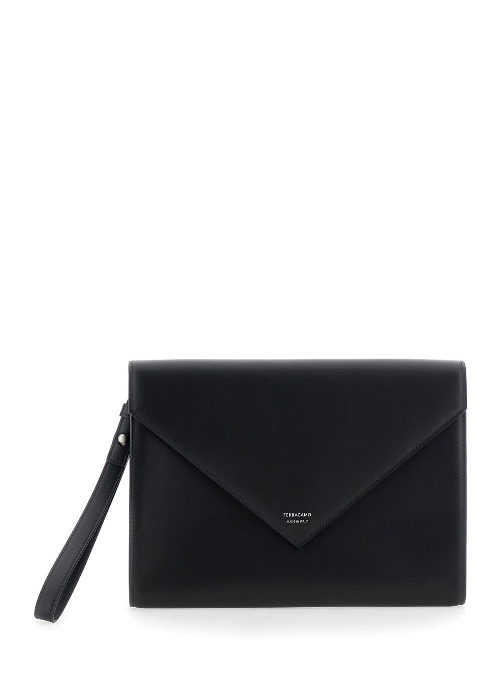 florence Black Clutch Wiht Envelope Design And Strap In Leather Man