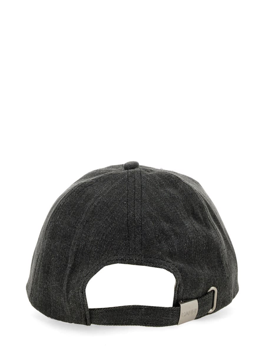 Shop Ganni Denim Baseball Hat In Black