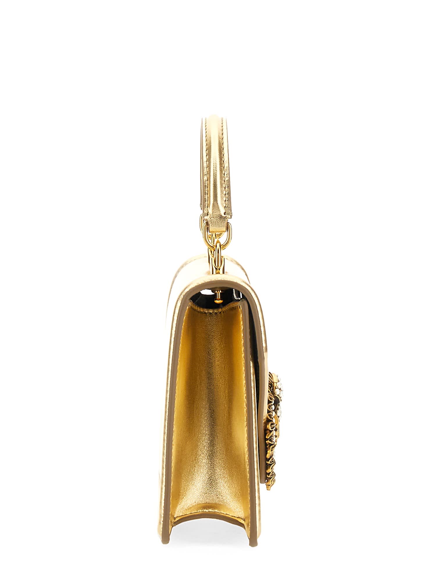 Dolce & Gabbana Small Devotion Metallic Top Handle Bag In Gold