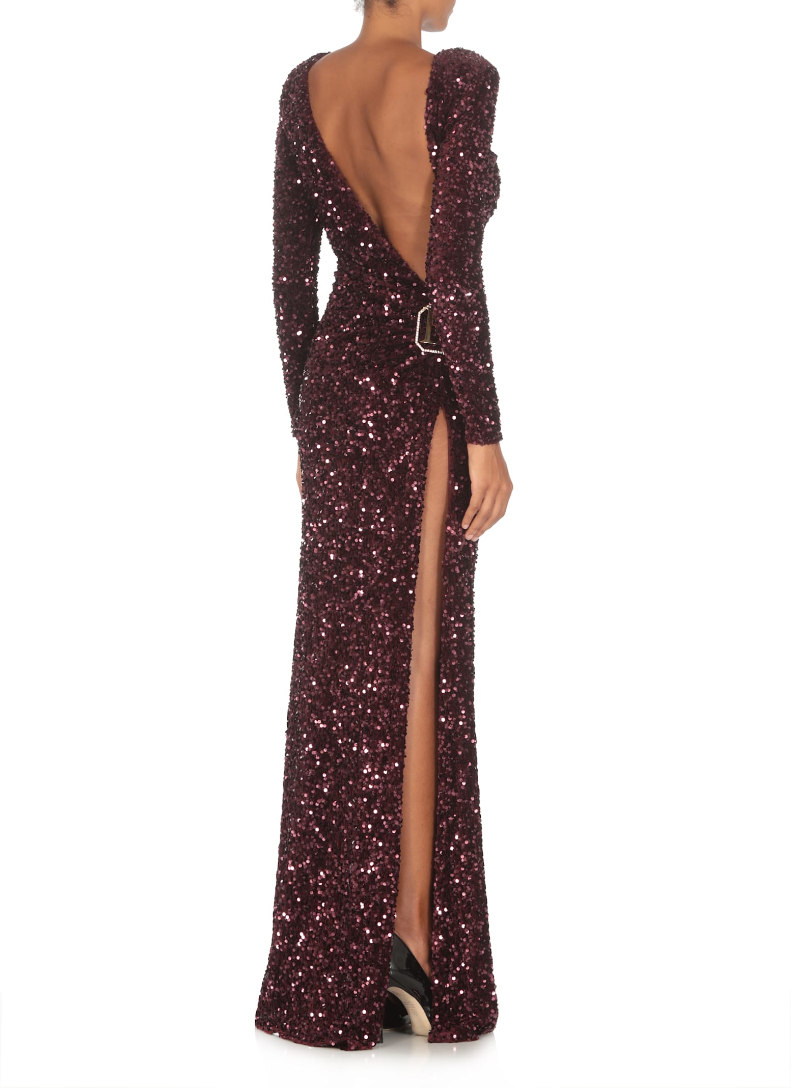 Shop Elisabetta Franchi Red Carpet Dress With Paillettes In Bordeaux