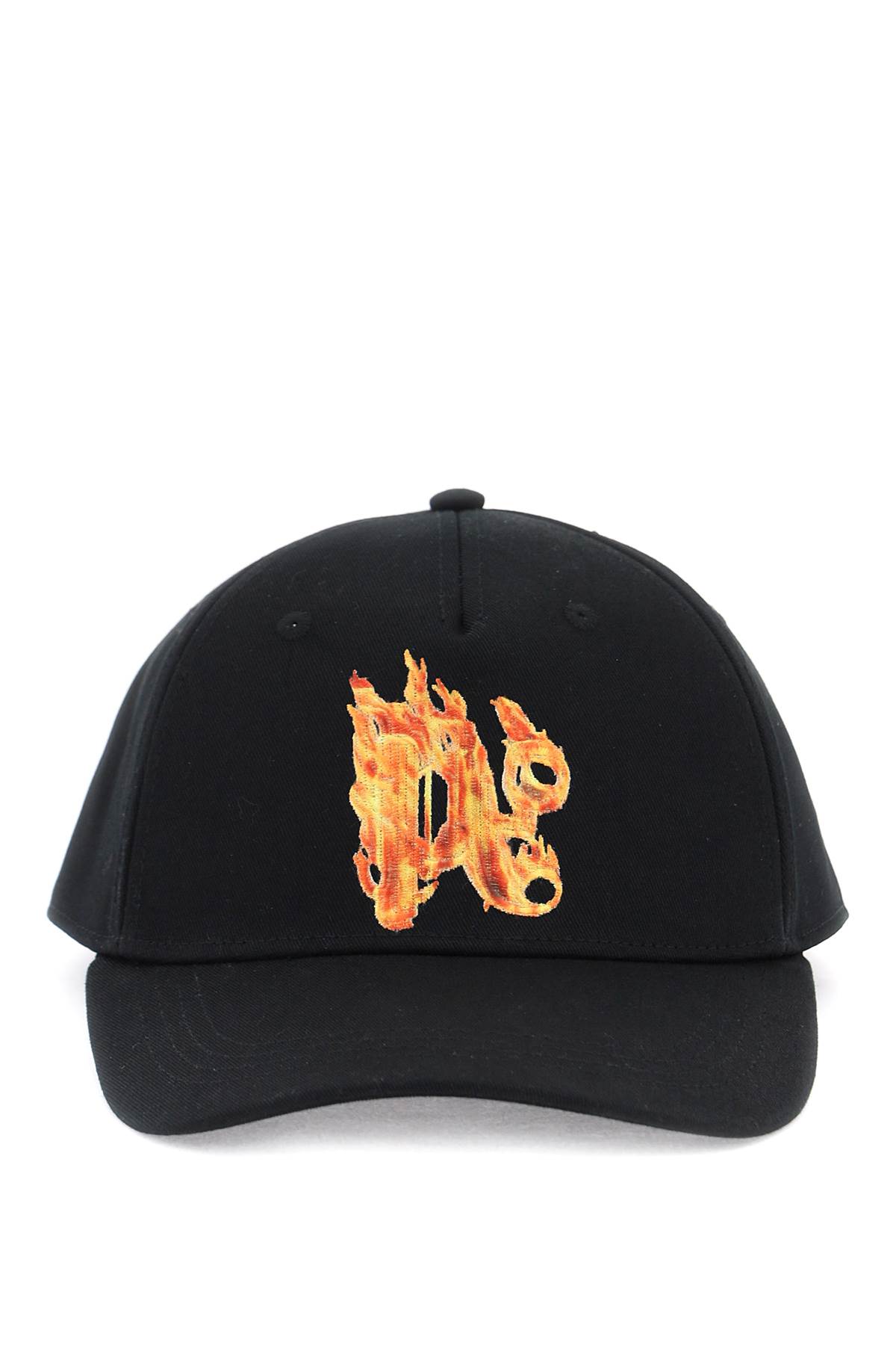 Palm Angels Burning Monogram Baseball Cap In Black