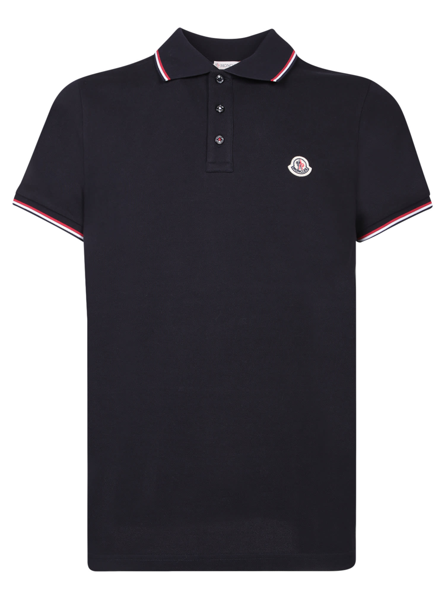 Moncler Men Tricolor-trimmed Cotton Piquet Polo Shirt Navy In Black
