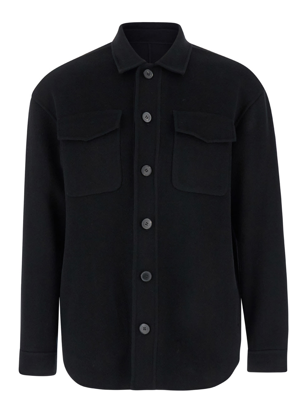 Black Shirt With Classic Collar In Wool Man