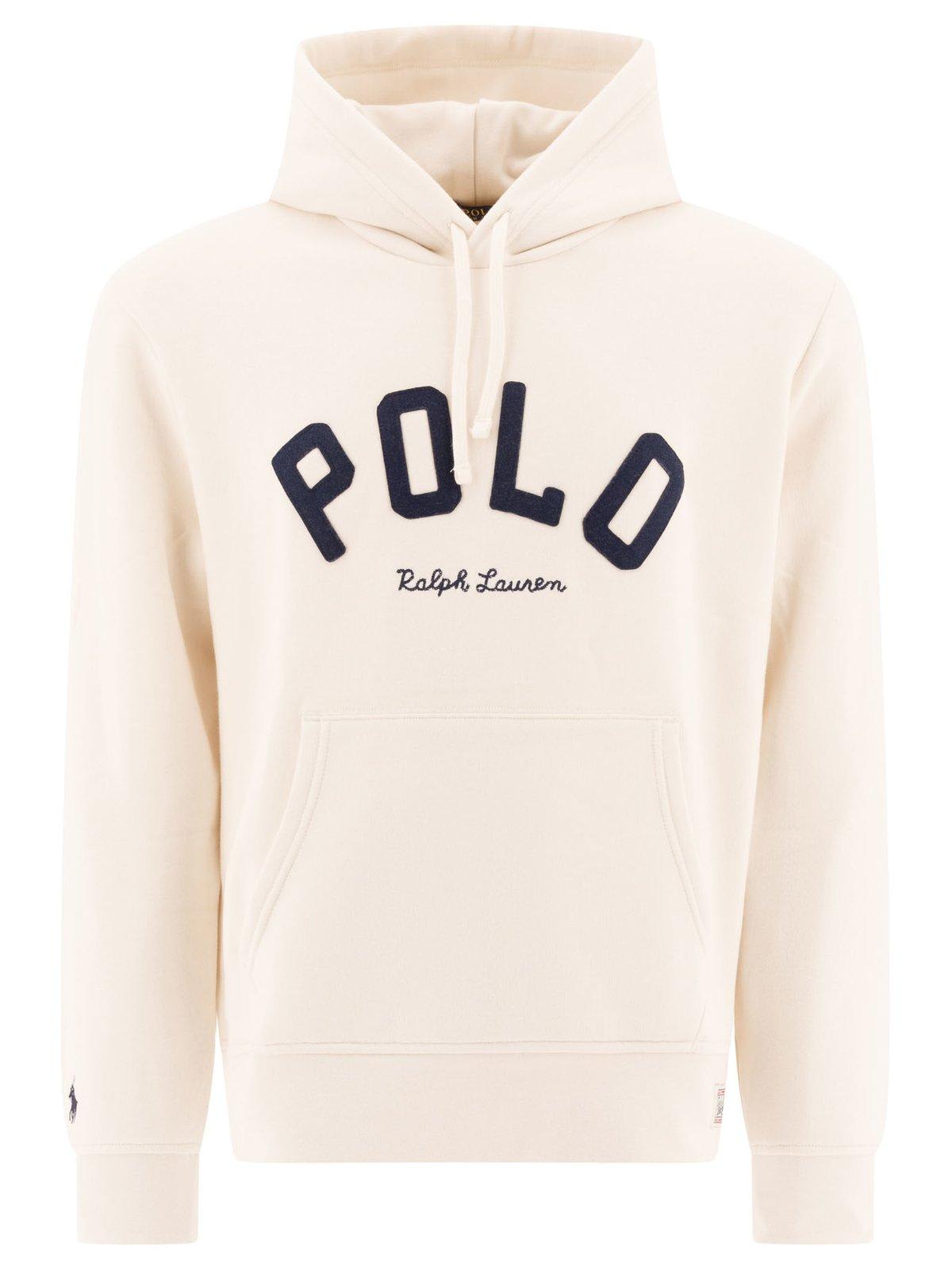 Shop Polo Ralph Lauren Logo Patch Jersey Hoodie In Bianco