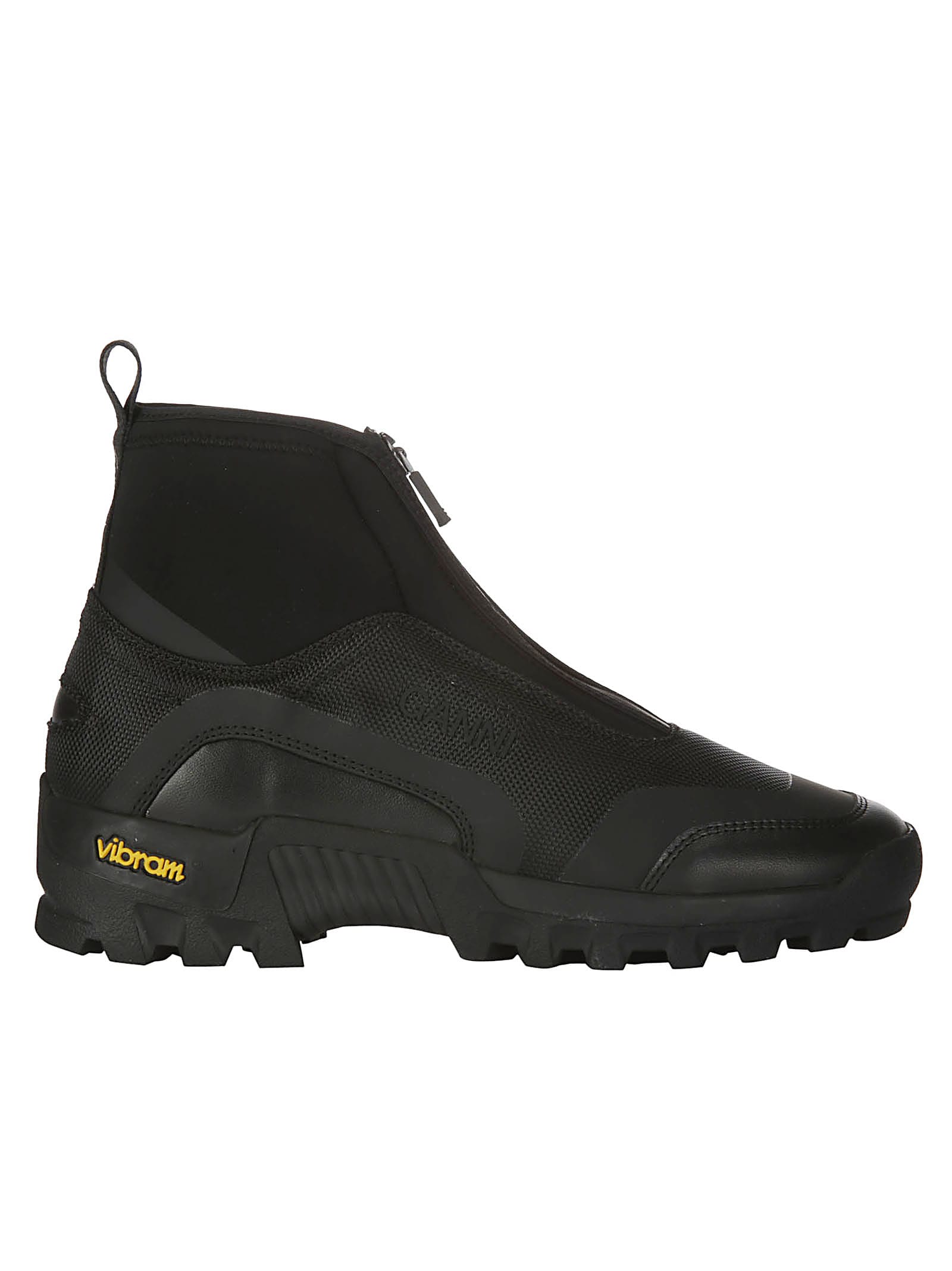 Ganni Layered Effect Technical Ankle Boots In 099