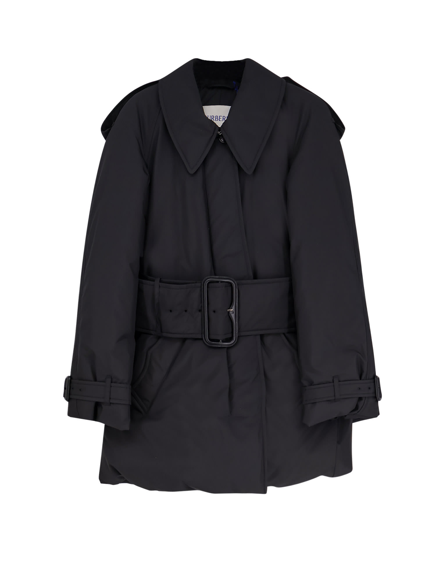 Burberry Belted Long Jacket And Pockets In Black