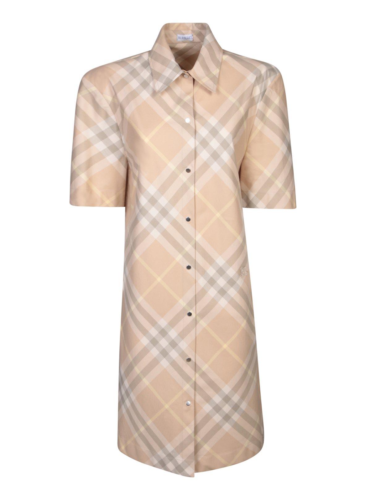 Burberry Vintage-check Short-sleeved Shirt Dress In Beige