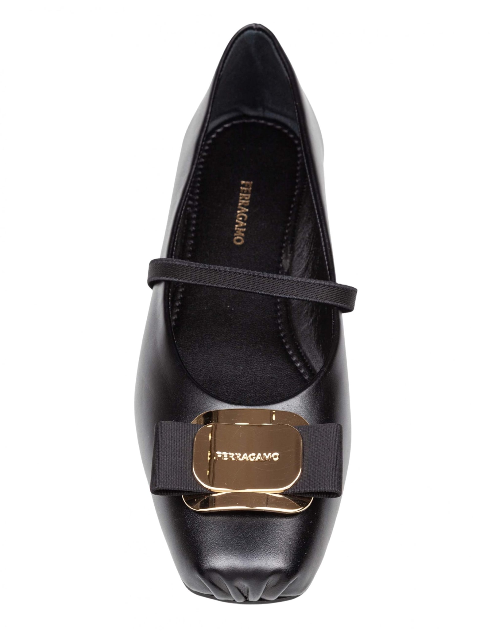 Ferragamo New Vara Plate Ballet Flat Shoes In Black
