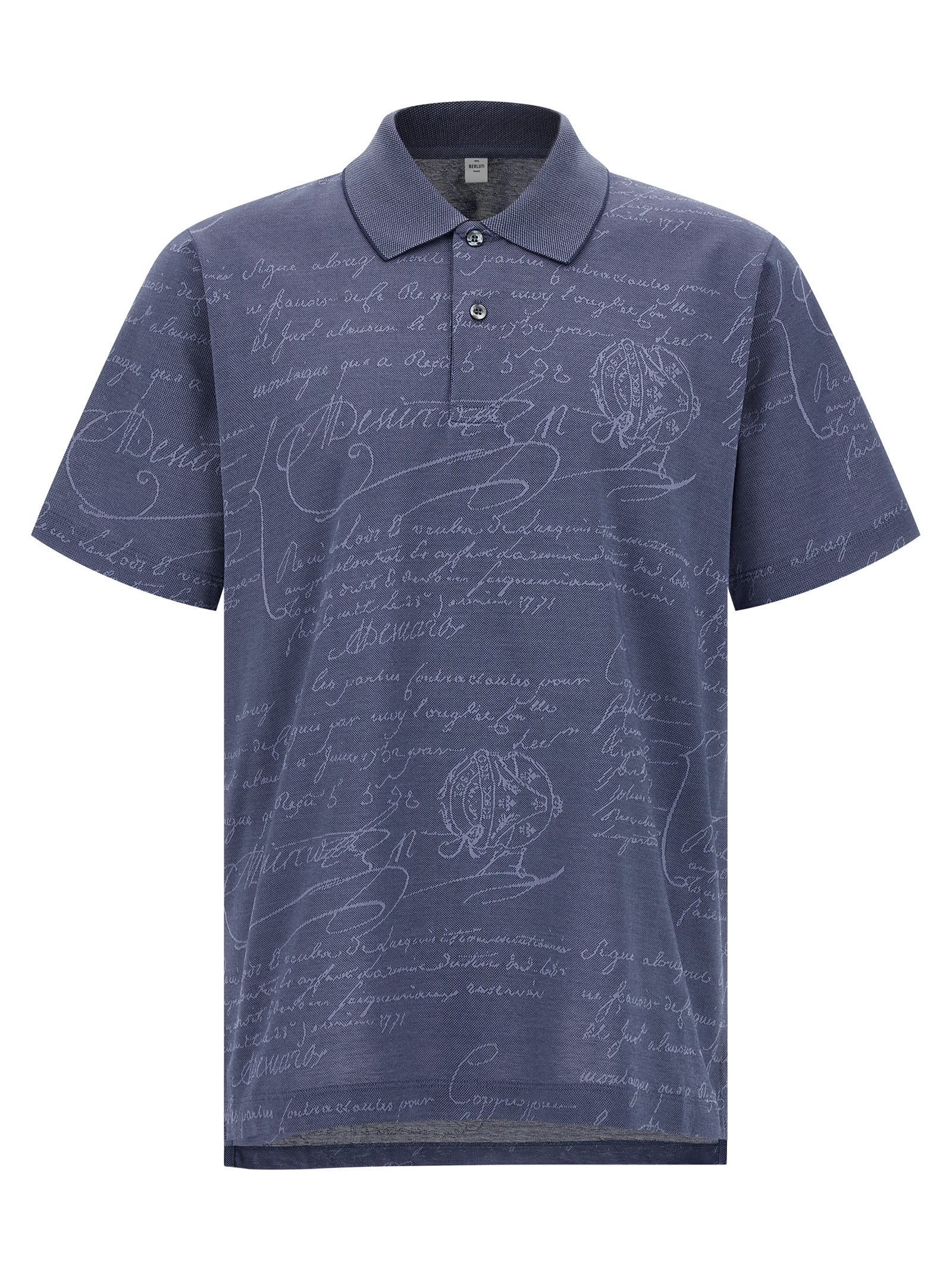Berluti Printed Polo Shirt With Collar And Slits In Blue