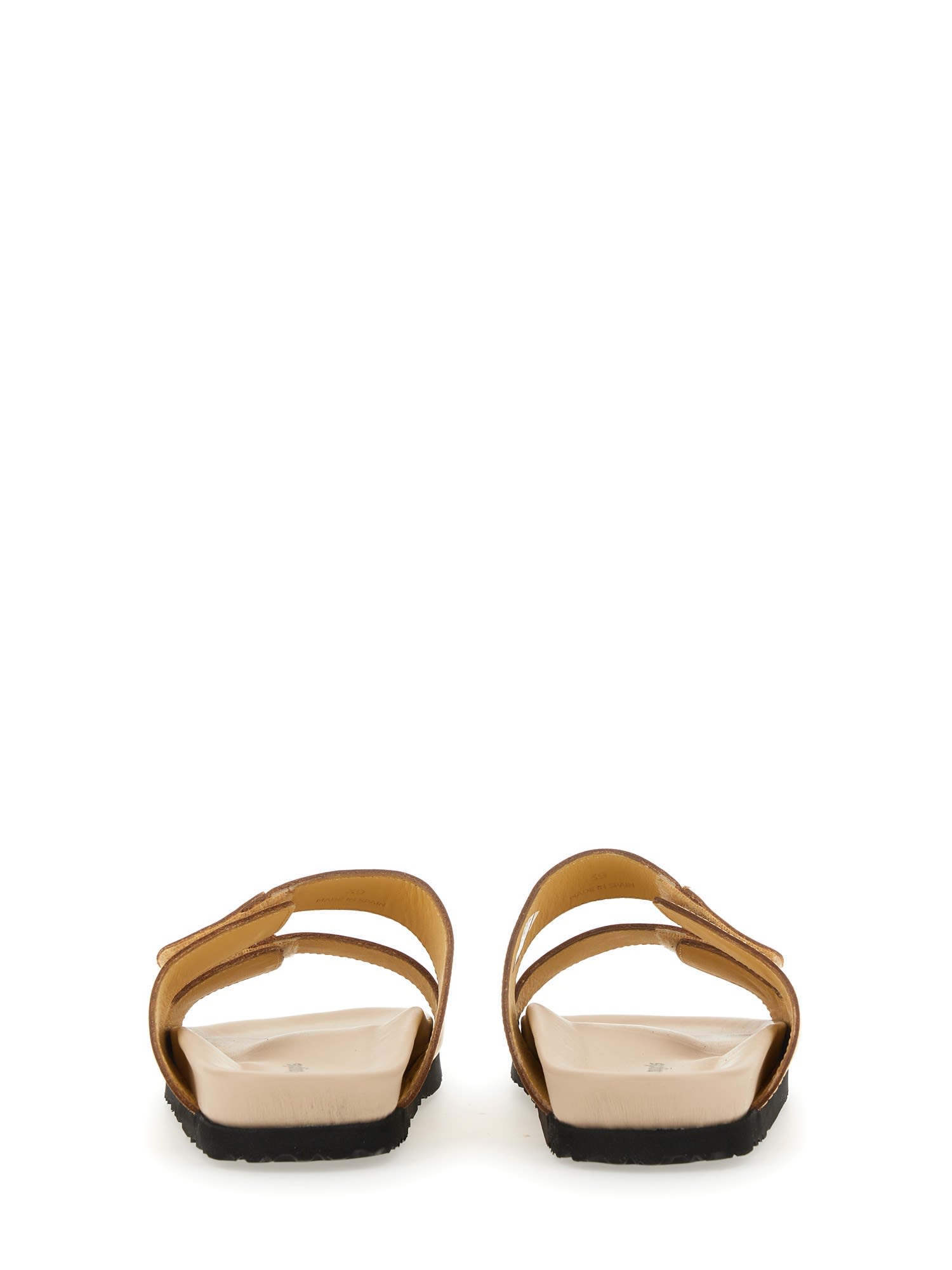 Palm Angels Logo-print Leather Slides In Oro
