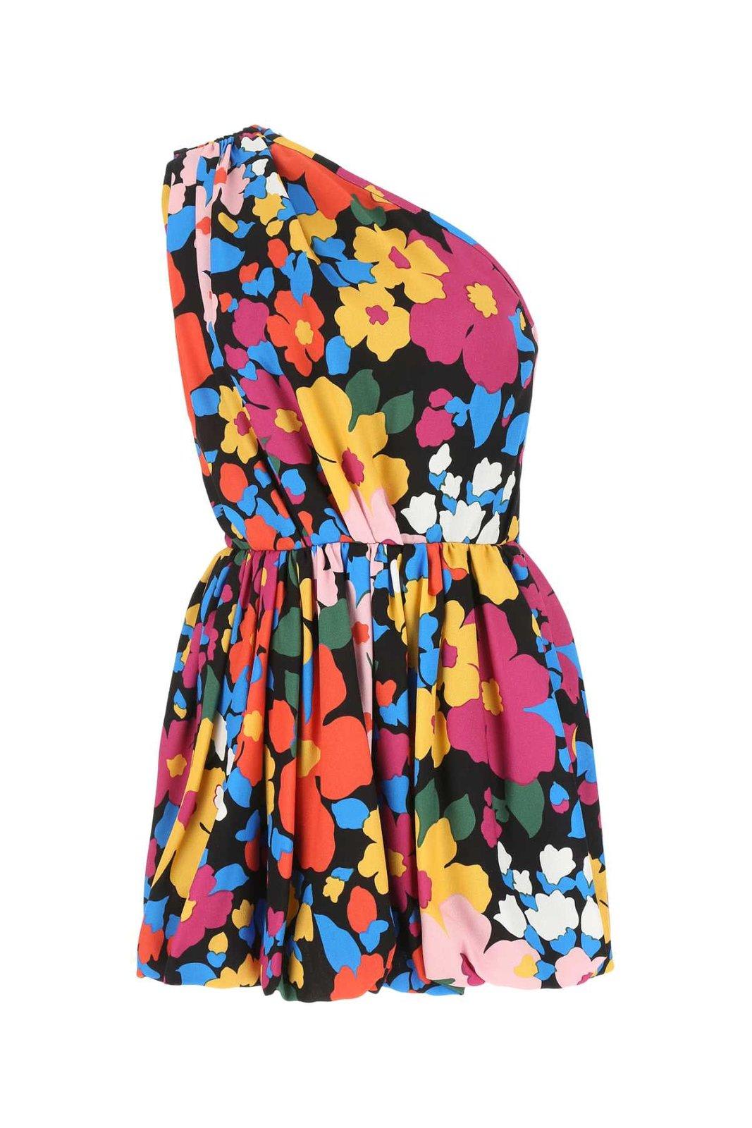 Shop Saint Laurent Floral Printed One-shoulder Midi Dress In Multicolour