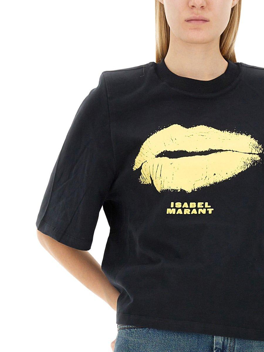 Shop Isabel Marant Lip-printed Crewneck T-shirt In Black