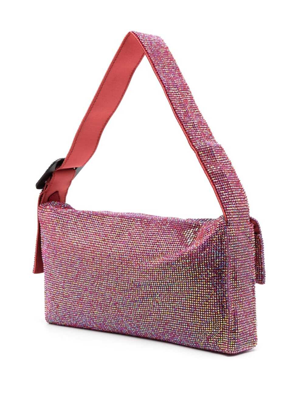 Shop Benedetta Bruzziches Vitty La Grande Shoulder Bag With All-over Crystal Embellishment In Rhinestone Mesh Woman In Fuxia