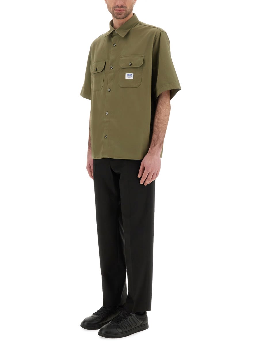 Hugo Boss Loose-fit Shirt In Cotton Twill With Logo Patch In Green