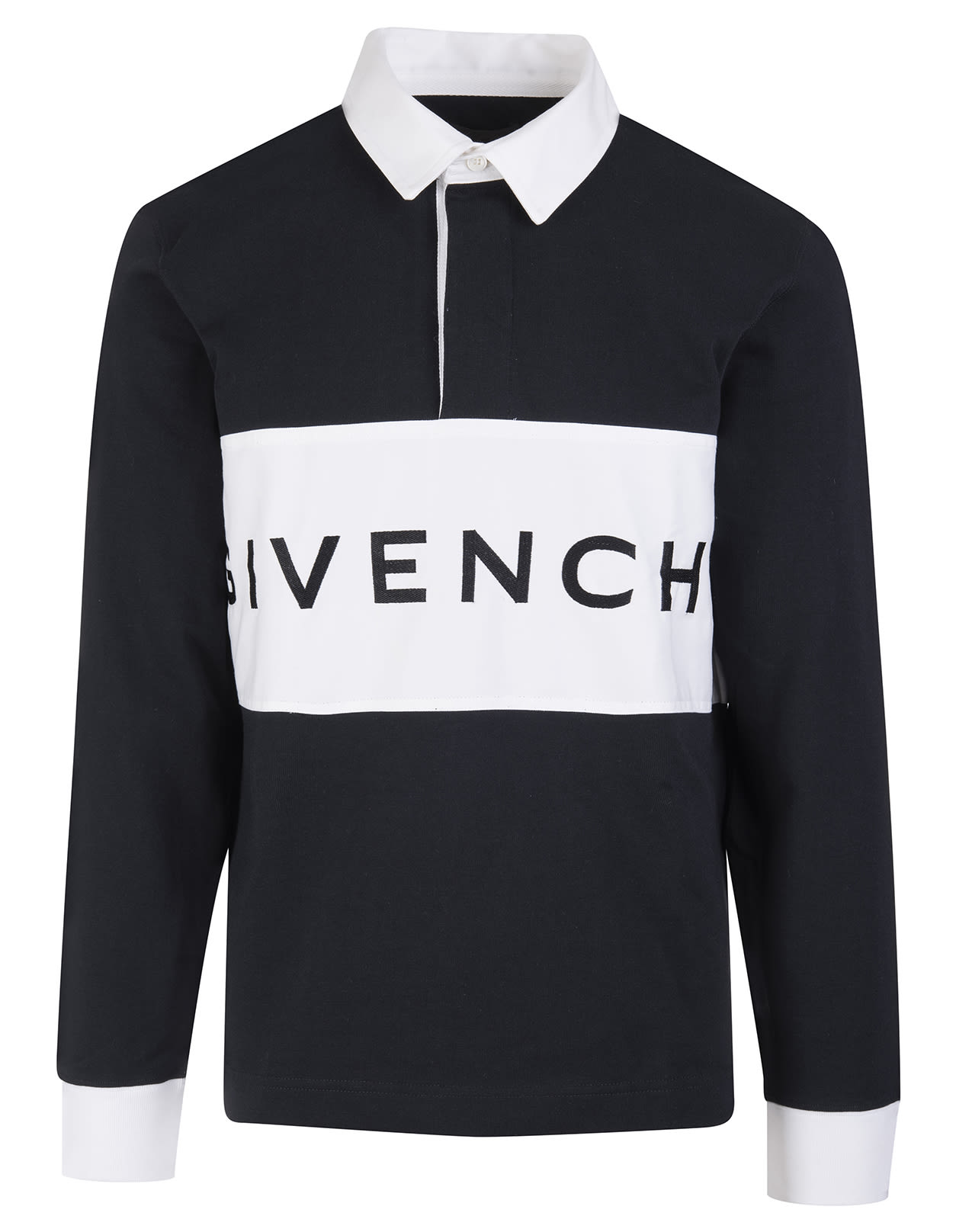 Man Givenchy Long Sleeve Polo In Black And White