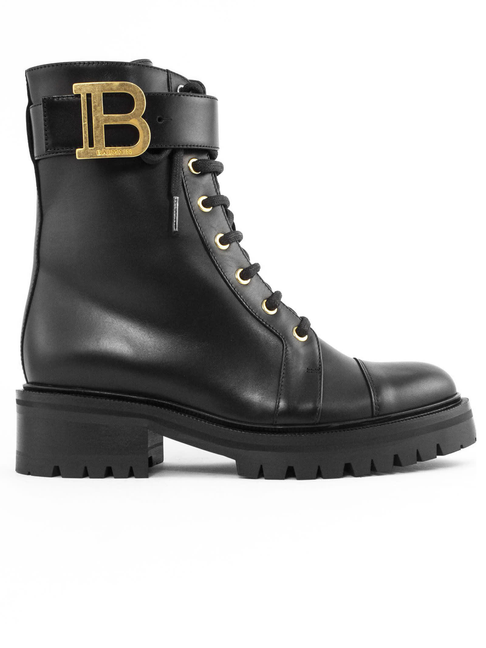 Buy Balmain Black Leather Ranger Ankle Boots online, shop Balmain shoes with free shipping