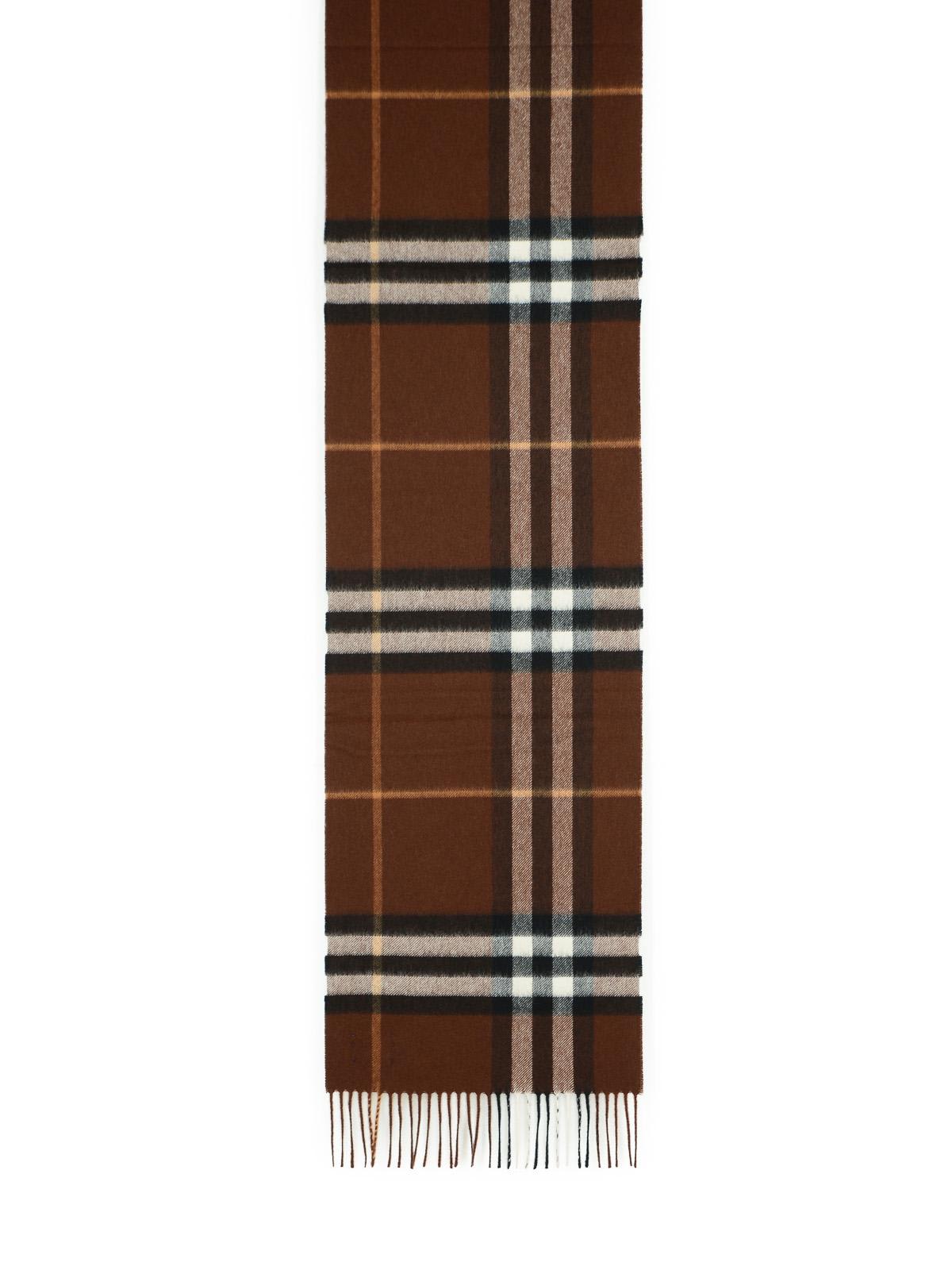 Burberry Mu Giant Check Brown Cashmere Scarf In Brown