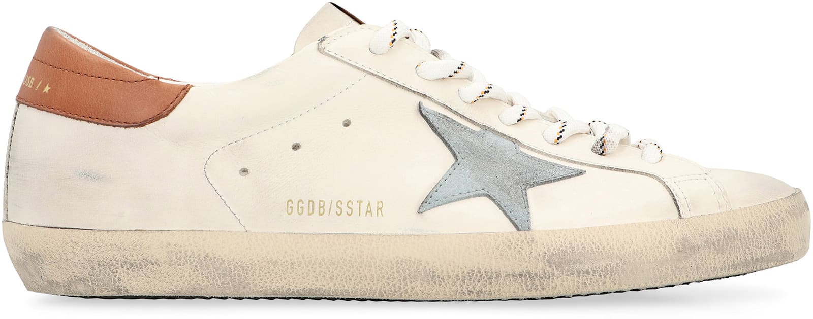 Golden Goose Super-star White Leather Sneakers With Grey Suede Star And Brown Heel In Neutral