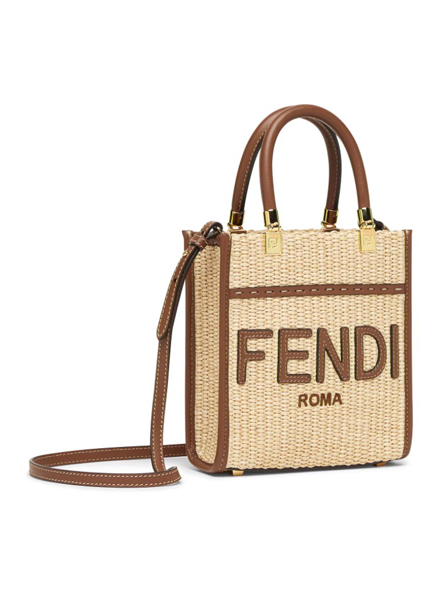 Shop Fendi Shopping Mini Sunshine S Paglia Chicco In Plf Alchemy Gianduia Os