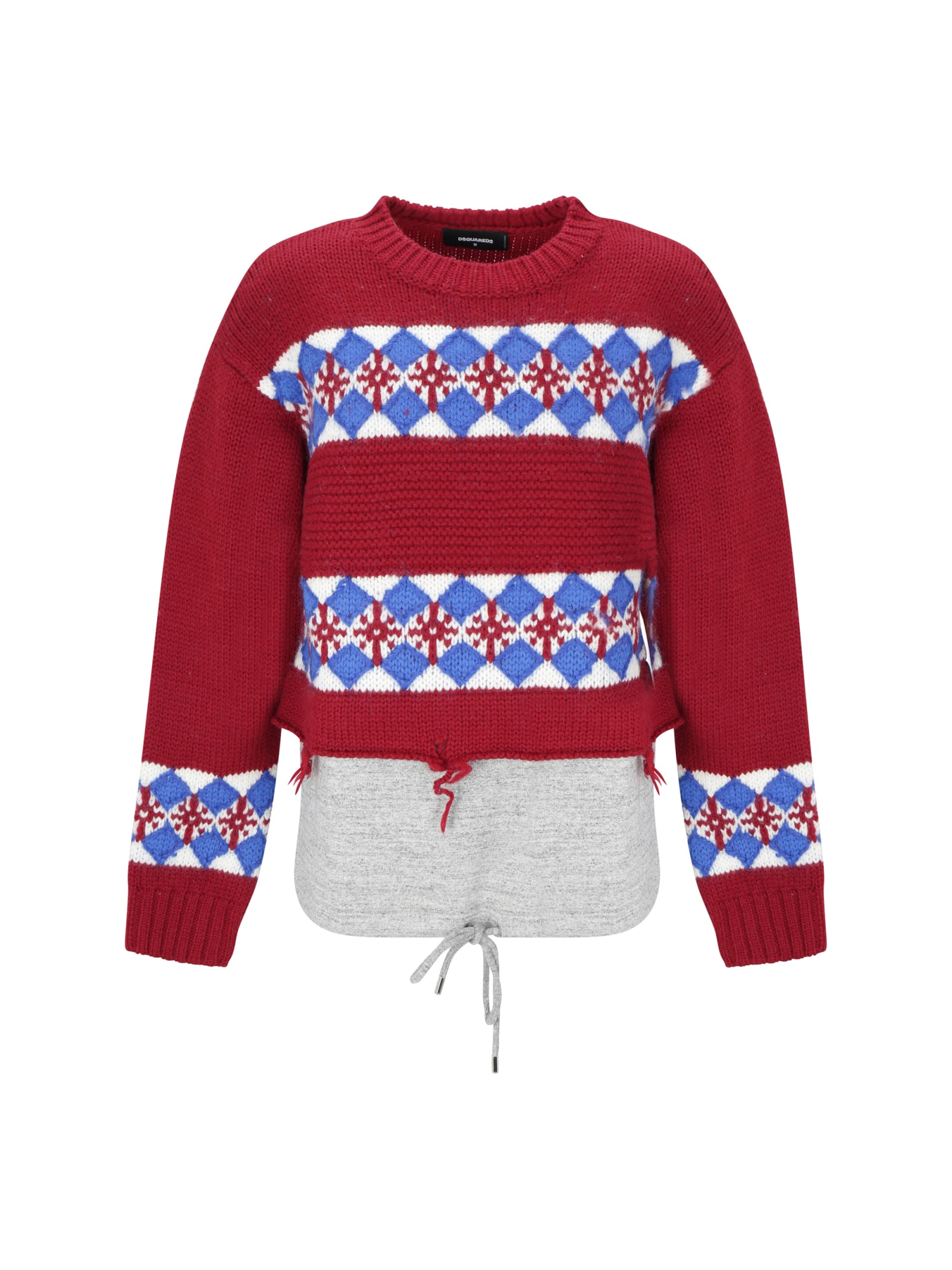 Dsquared2 Jacquard Hybrid Canadian Sweater With Distressed Detail In 961