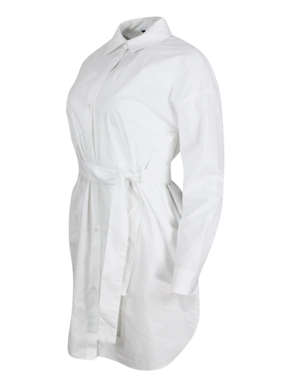 Shop Armani Collezioni Dress Made Of Soft Cotton With Long Sleeves, With Button Closure On The Front And Belt. In White