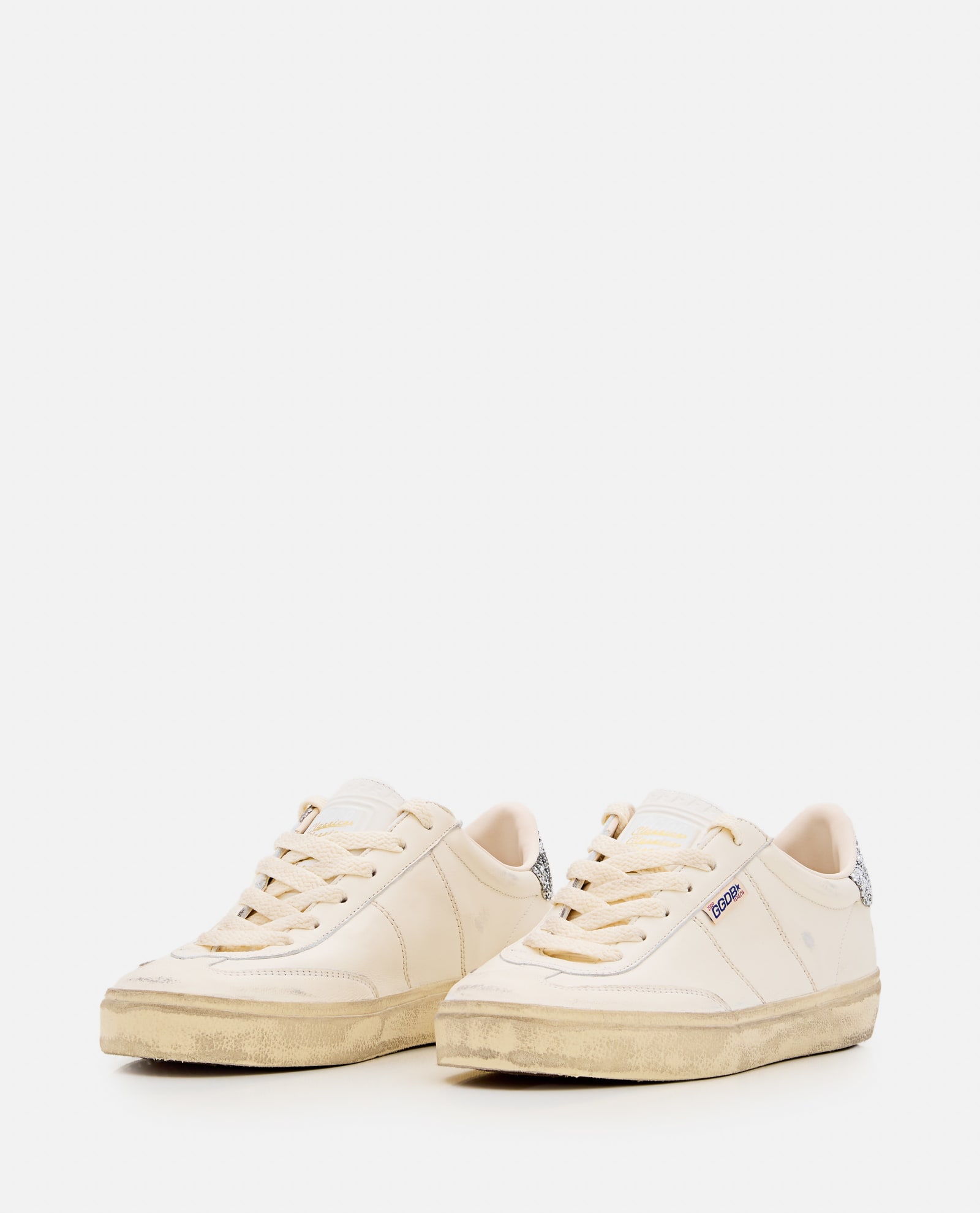 Golden Goose Soul Star Distressed Leather Sneakers With Glittered Heel Tab Shoes In White