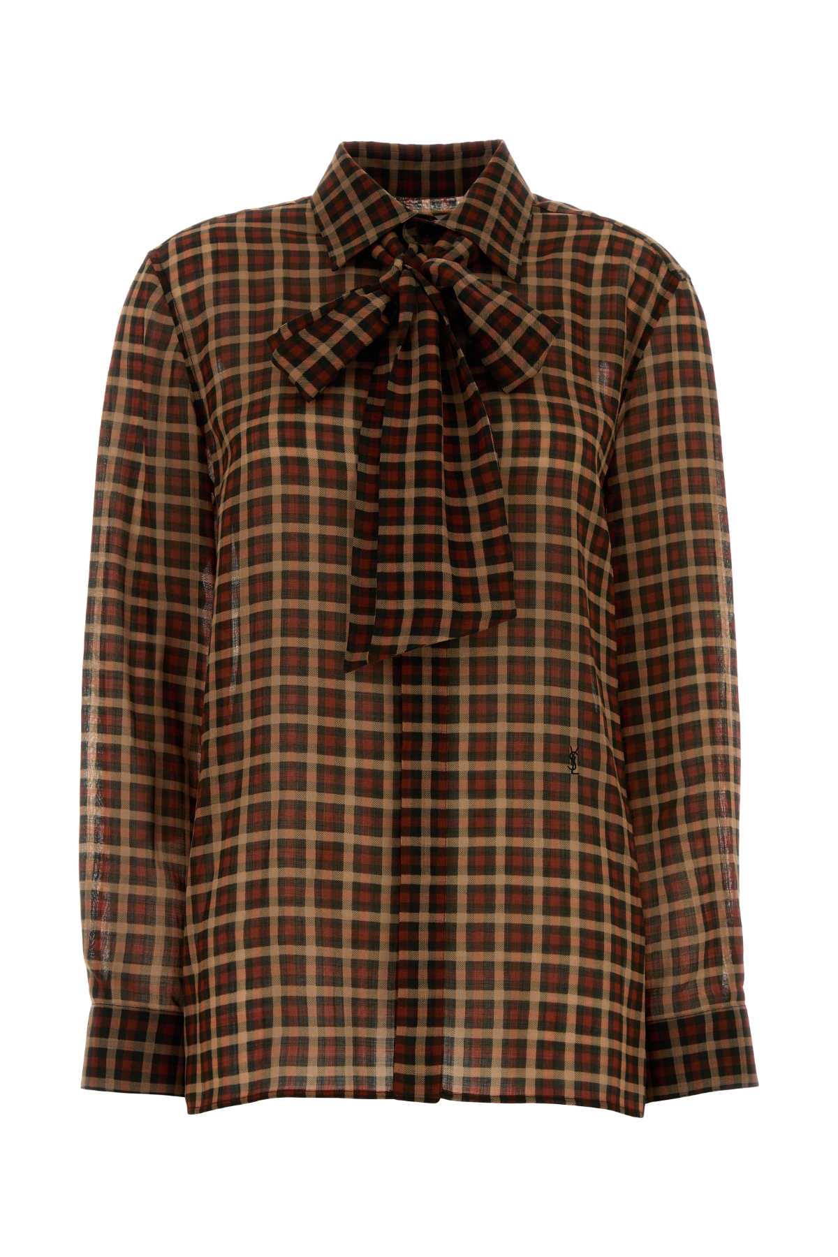 Saint Laurent Embroidered Wool Shirt In Brown