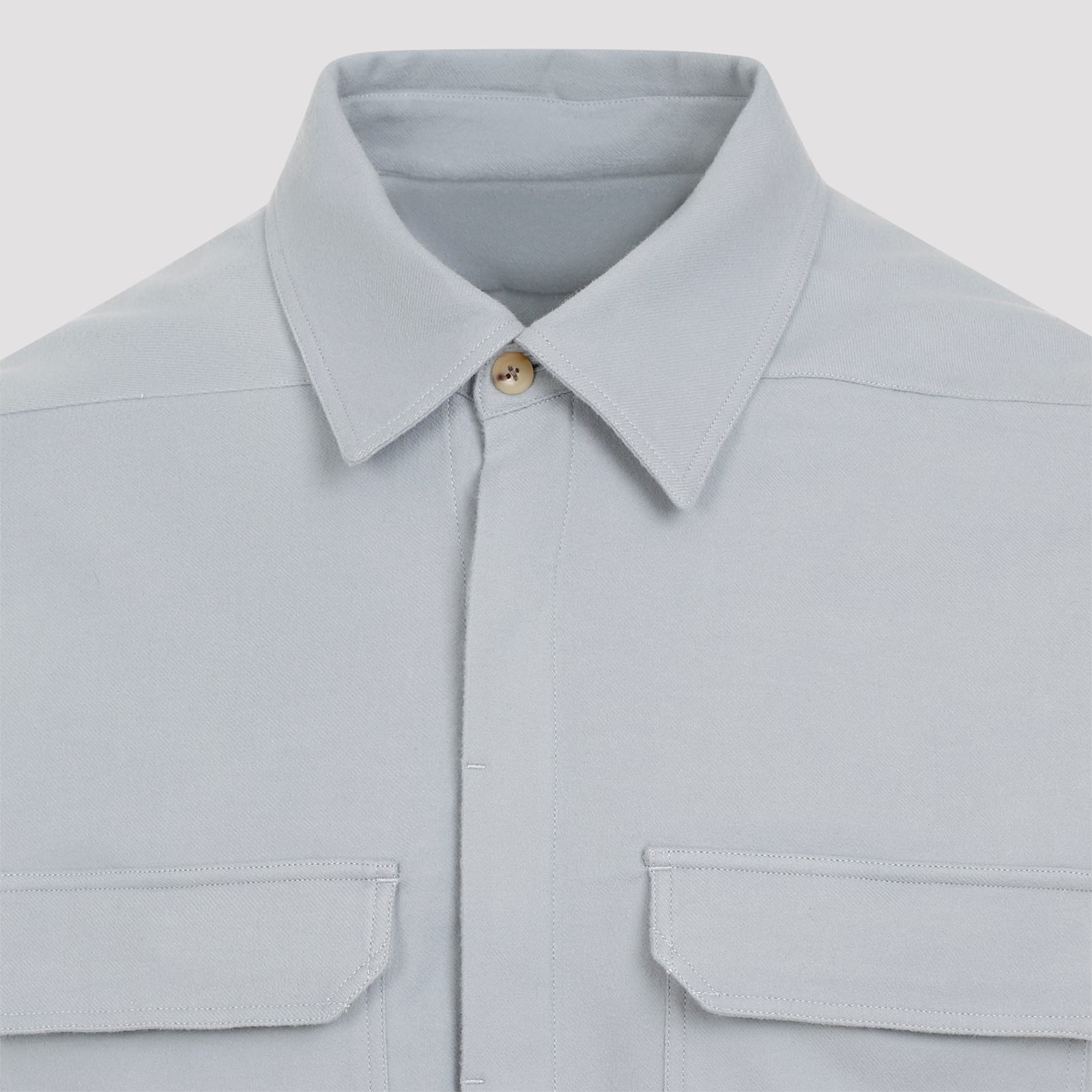 Rick Owens Work Shirt With Double Stitching And Flap Pockets In Pale Blue
