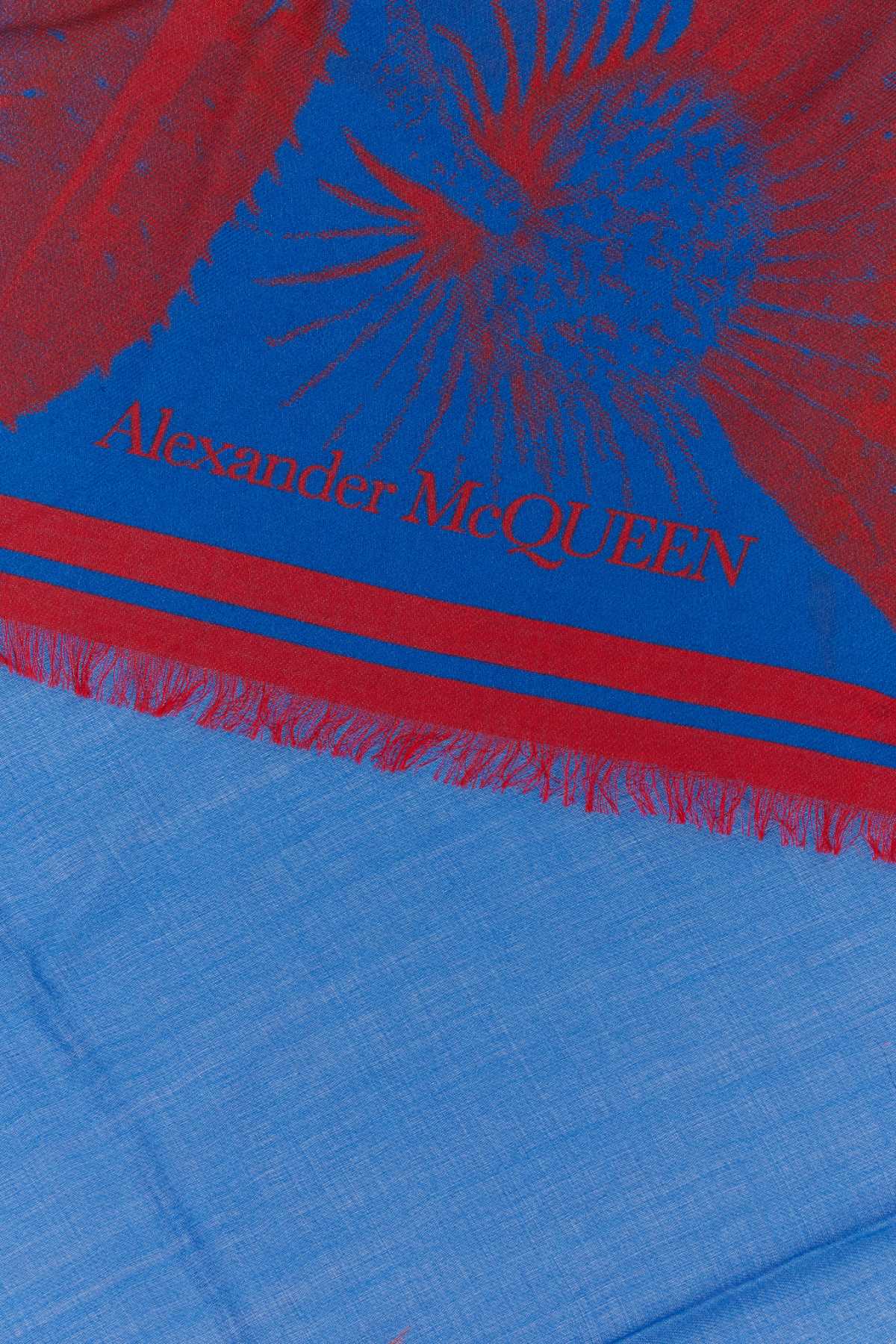 Shop Alexander Mcqueen Embroidered Wool Scarf In Royal/red