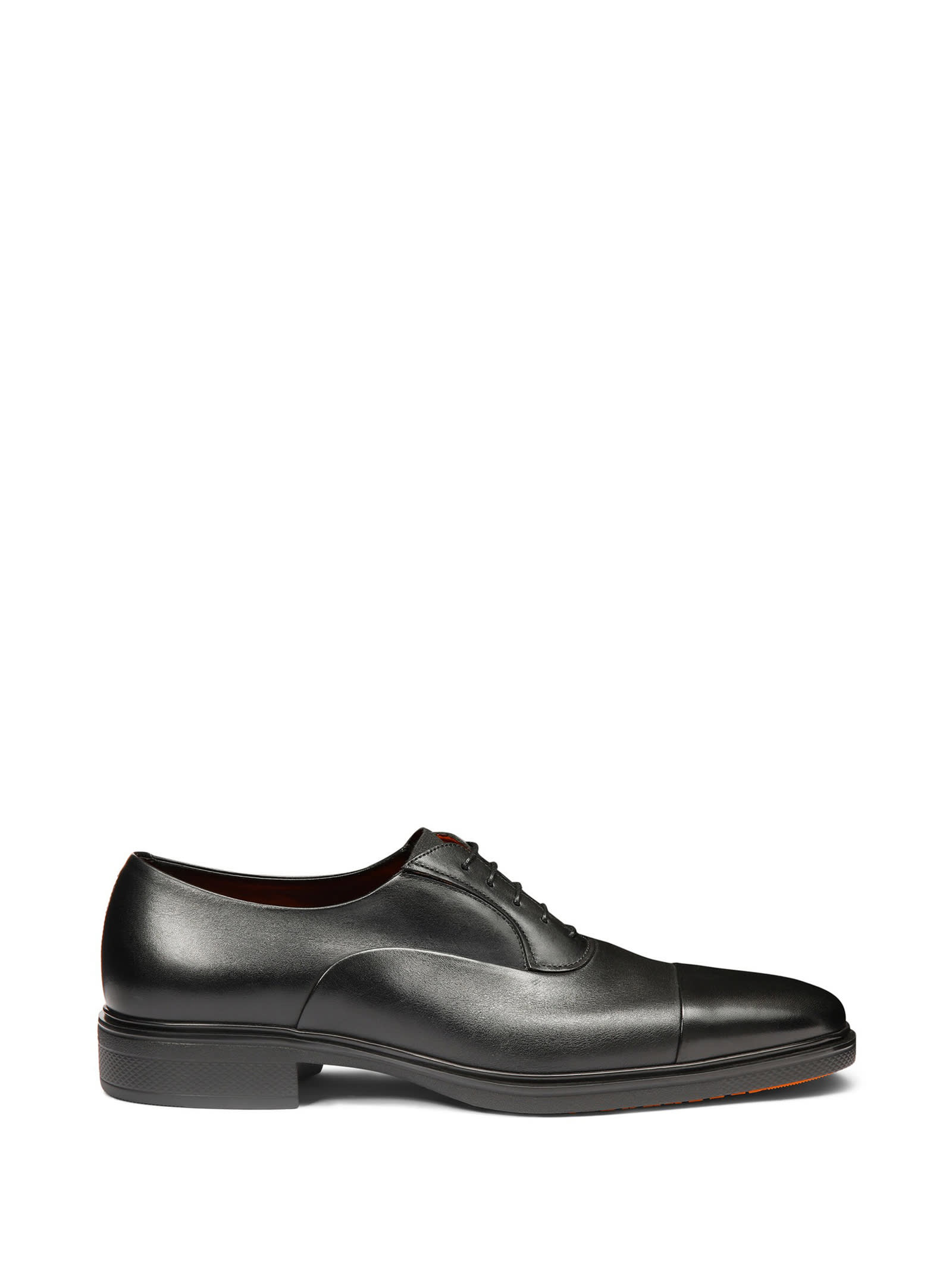 Santoni Leather Oxford With Rubber Sole In Nero