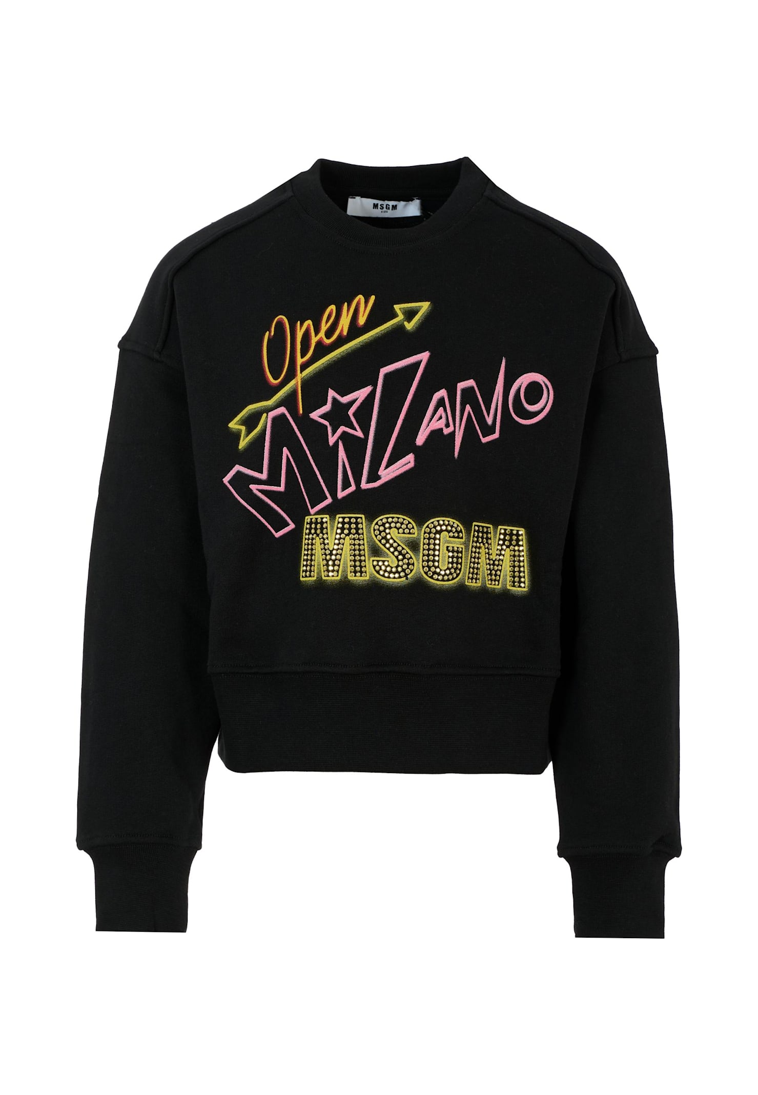 Msgm Black Sweatshirt For Girl With Logo In Black