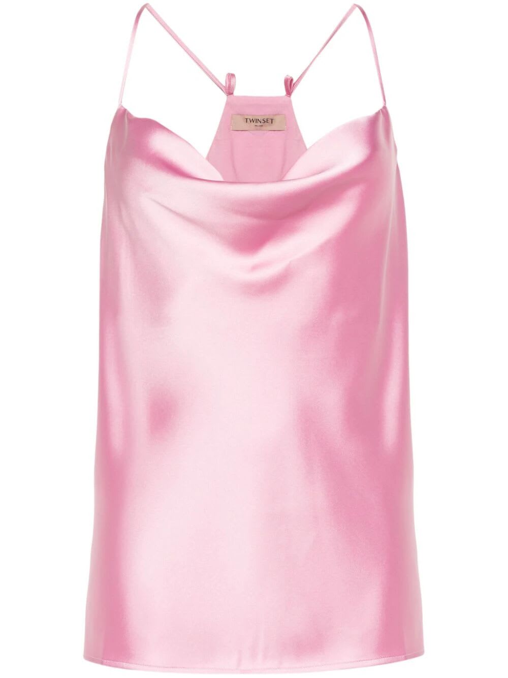 Shop Twinset Satin Top In Bright Pink