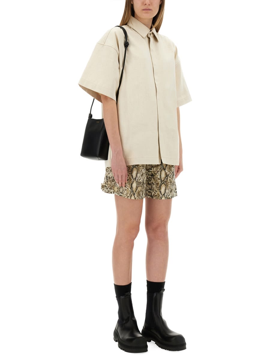 Jil Sander Relaxed Fit Beige Shirt With Logo Patch And Button Fastening In Neutral