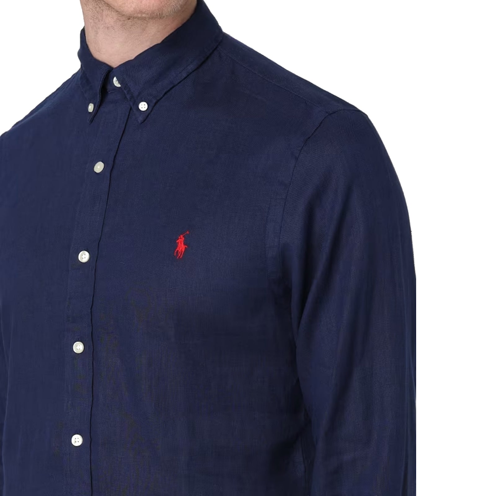 Shop Ralph Lauren Linen Slim Shirt In Blue